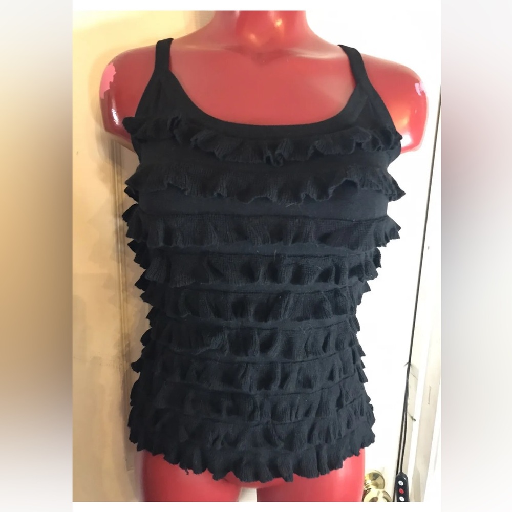 INC International Concepts Black Ruffle Tiered Sweater Tank Top L Large